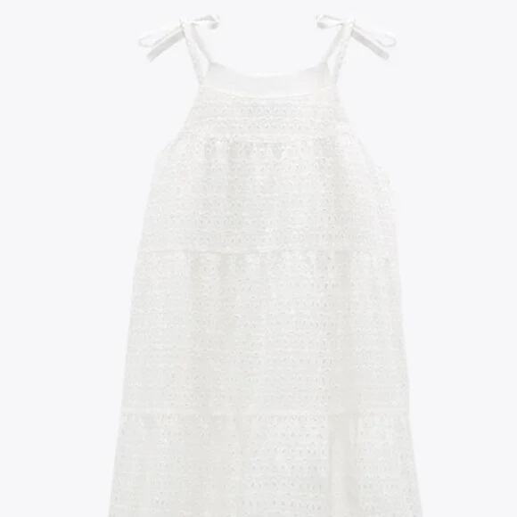 ZARA White Eyelet Sleeveless Embroidered Dress S cottage EUC‎ - Picture 6 of 15